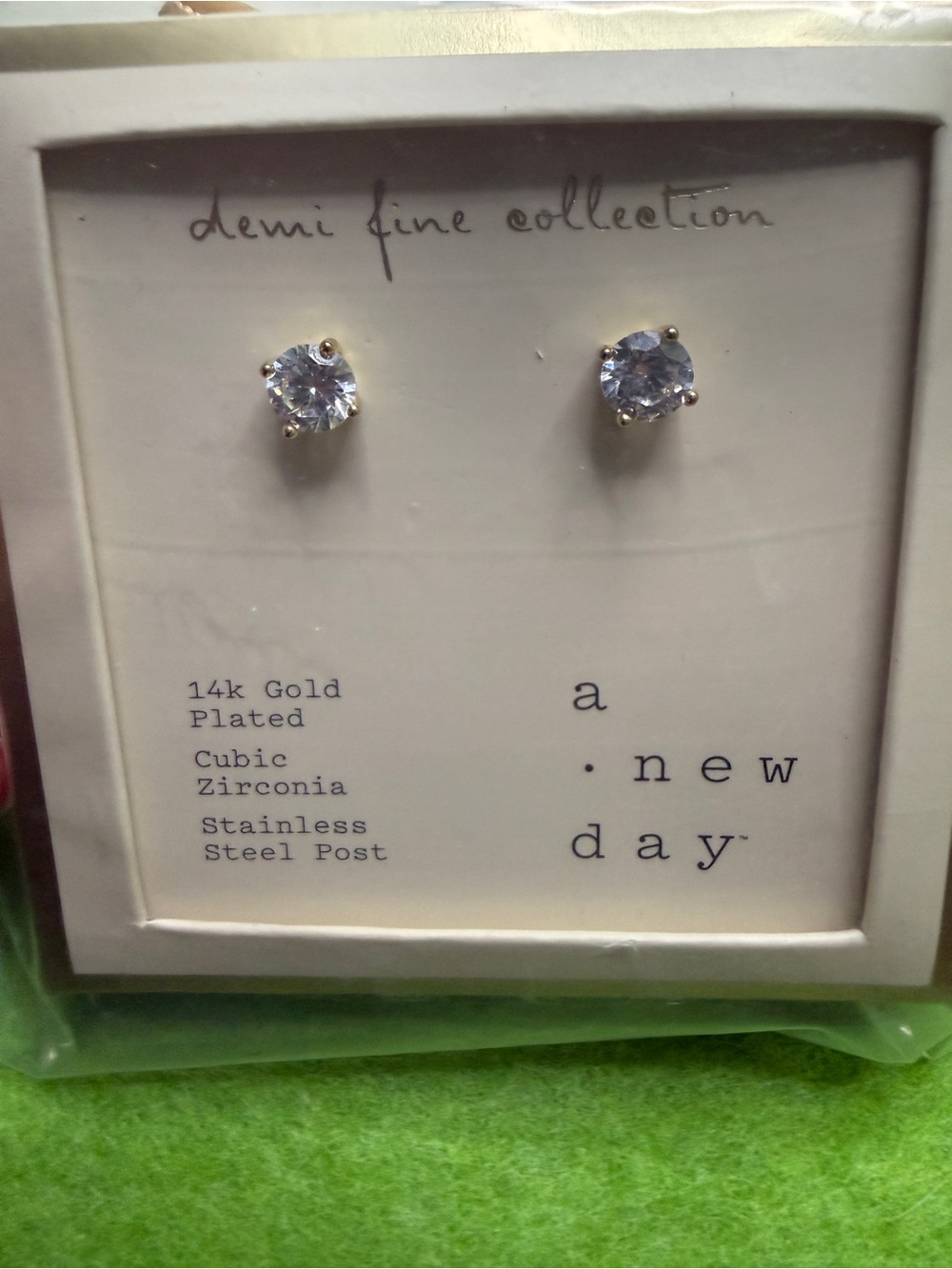 a new day Gold-Plated Clear Cubic Zirconia Stud Earrings